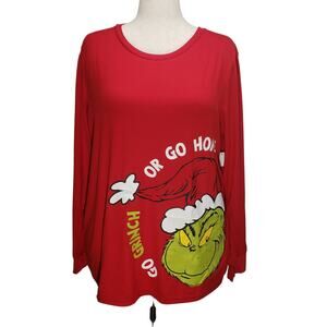 The Grinch Dr. Seuss Womens XL Red Long Sleeve Christmas Shirt Holiday Top